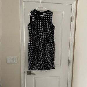 Kasper Black Dress with White Polka Dots - Sleeveless Midi